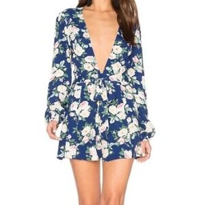 PRIVACY PLEASE Romper Women's Medium 2.5" Concord‎ Floral Navy Long Sleeves Boho